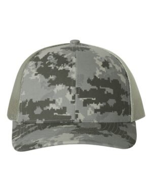 Richardson_112P_Military_Digital_Camo-_Light_Green_Front_High Richardson Patterned Snap Back Trucker Caps – 112P